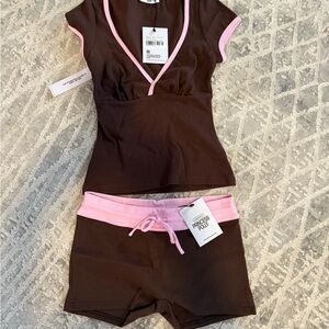 Princess Polly Brown and Pink Two-Piece Set
